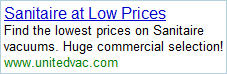 Simple PPC ad for United Vacuum