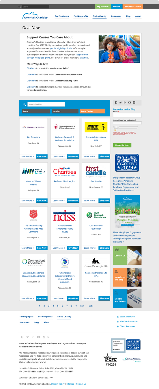 America's Charities Interior Web Page
